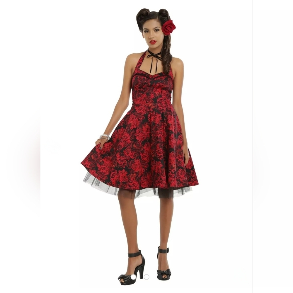 Hot Topic Red Black Rockabilly Swing Dress Sz Small. Whimsigoth Fit & Flare